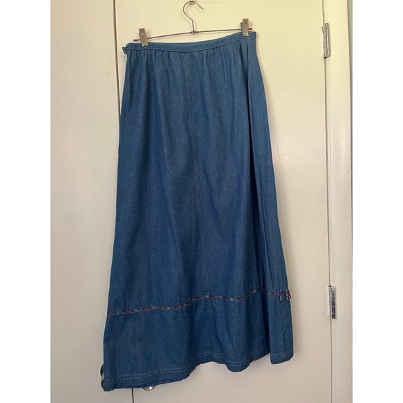 Vintage 70’s Koret Blues Denim Skirt Set Boho Beaded A Line Blouse Med Large - Picture 5 of 11